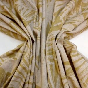 Curtain Fabric Hopsack Linen Look Kentucky Leaf Green Gold Beige