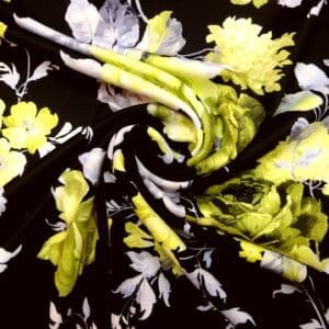 Scuba Jersey Fabric Greek Golden Blooms Black Yellow