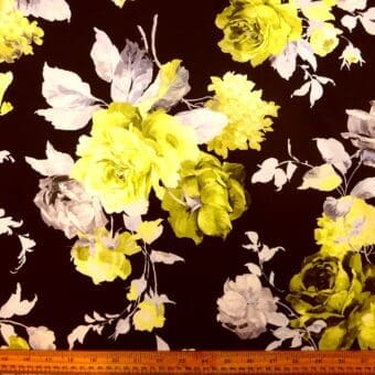 Scuba Jersey Fabric Greek Golden Blooms Black Yellow