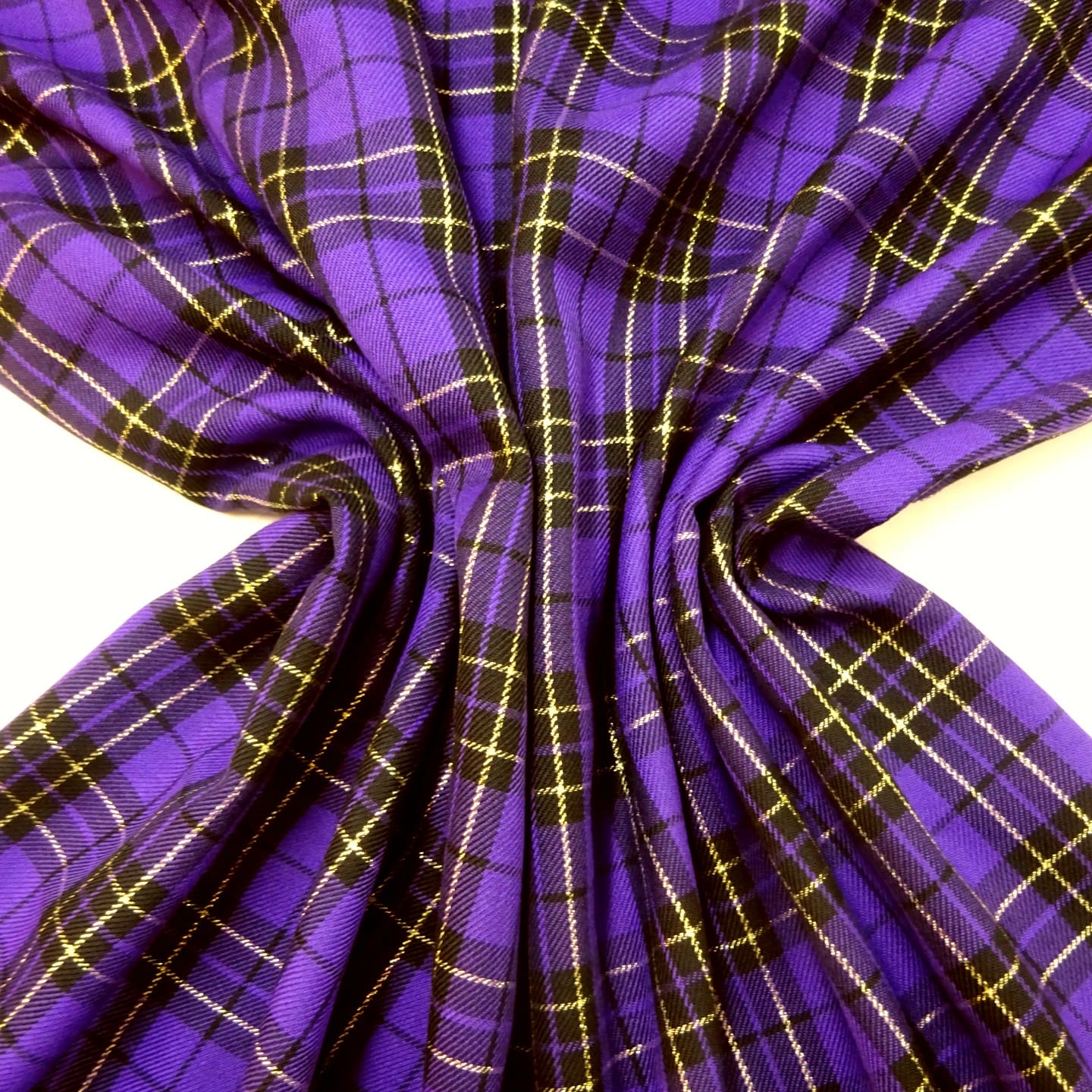 Suiting Fabric Tartan Macbeth Gold Glitter Purple