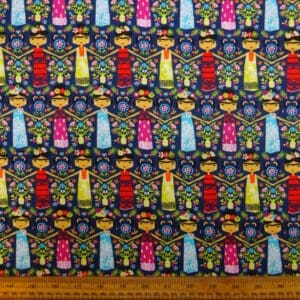 Cotton Fabric Dashwood Craft Cotton Polynesian Dolls Navy