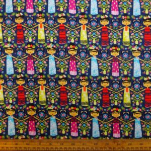 Cotton Fabric Dashwood Craft Cotton Polynesian Dolls Navy
