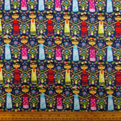 Cotton Fabric Dashwood Craft Cotton Polynesian Dolls Navy