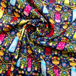 Cotton Fabric Dashwood Craft Cotton Polynesian Dolls Navy