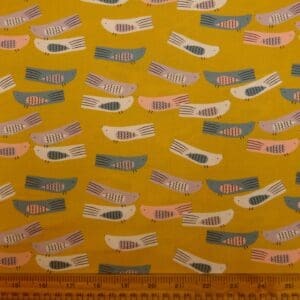 Cotton Fabric Dashwood Craft Cotton Bird Song Mustard