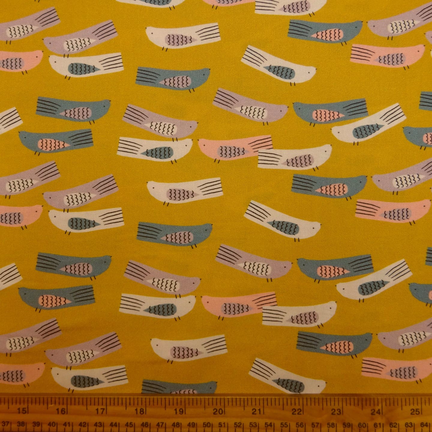 Cotton Fabric Dashwood Craft Cotton Bird Song Mustard