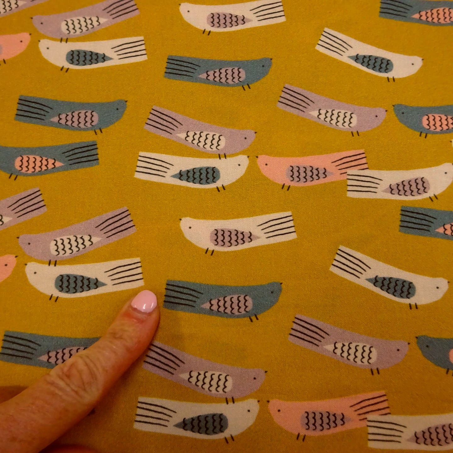 Cotton Fabric Dashwood Craft Cotton Bird Song Mustard