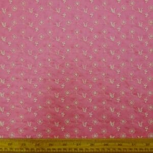Pure Cotton Fabric Broderie Anglais Cerise Ivory Embroidery