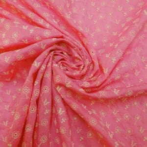 Pure Cotton Fabric Broderie Anglais Cerise Ivory Embroidery