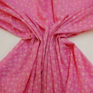 Pure Cotton Fabric Broderie Anglais Cerise Ivory Embroidery
