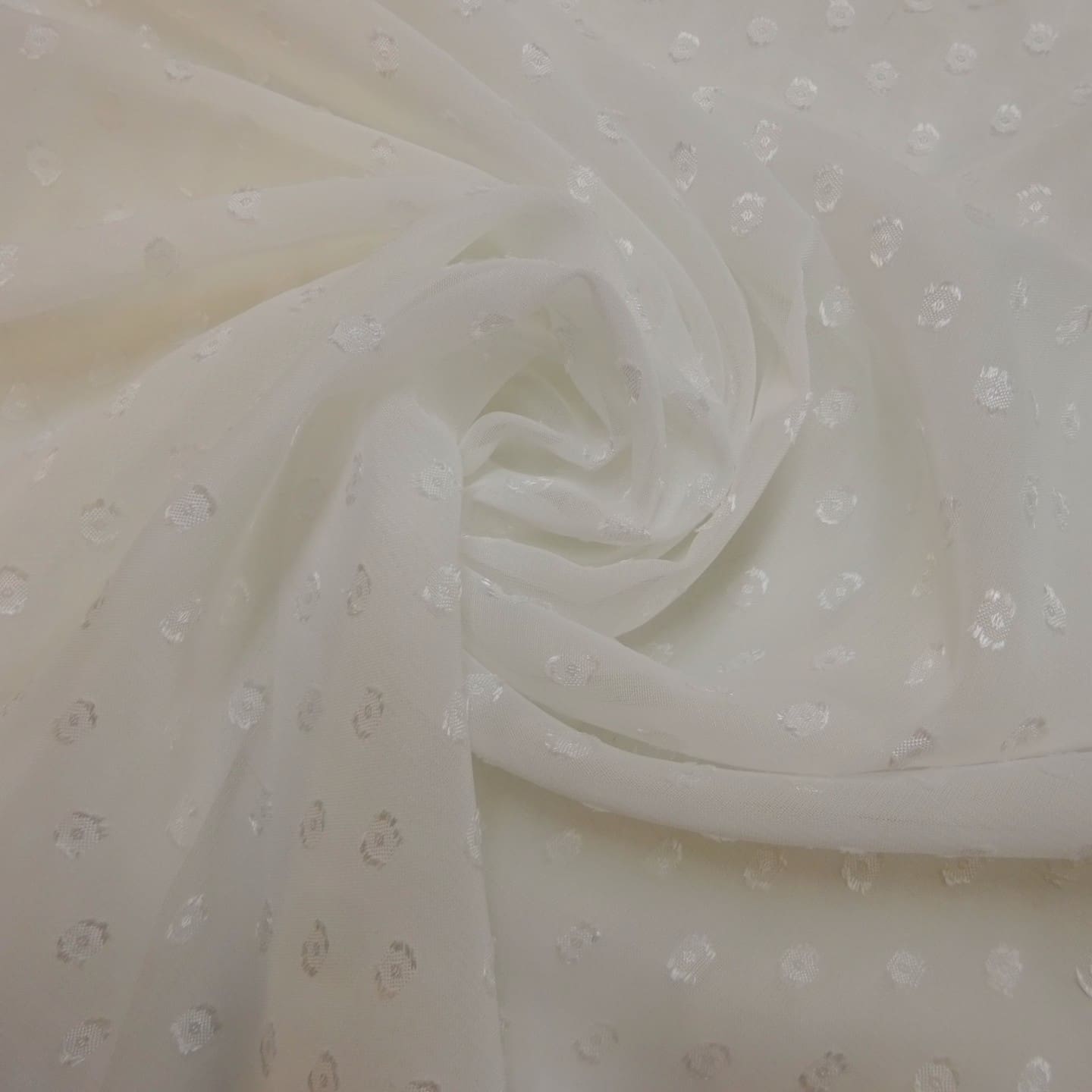 Chiffon Fabric Dobby Eyelash Spot Mamba Ivory