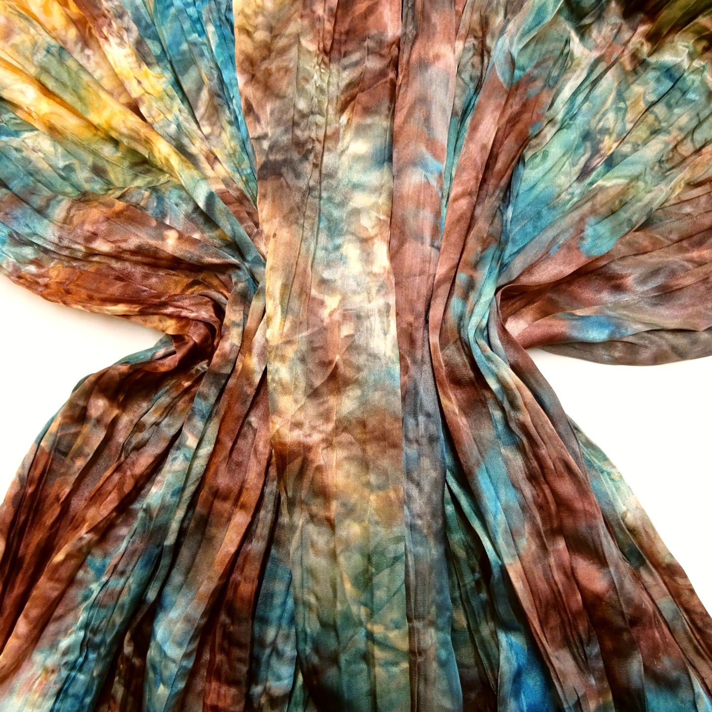 Satin Fabric Pleated Creased Shiny Brown/Teal