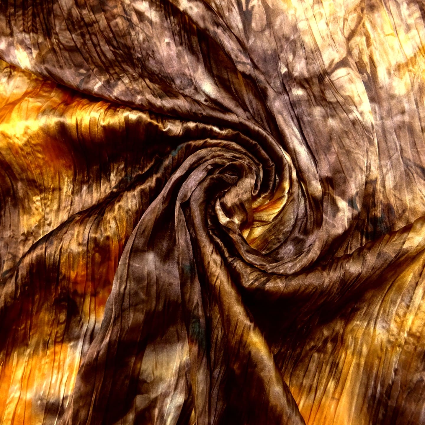 Satin Fabric Pleated Creased Shiny Mocha/Orange