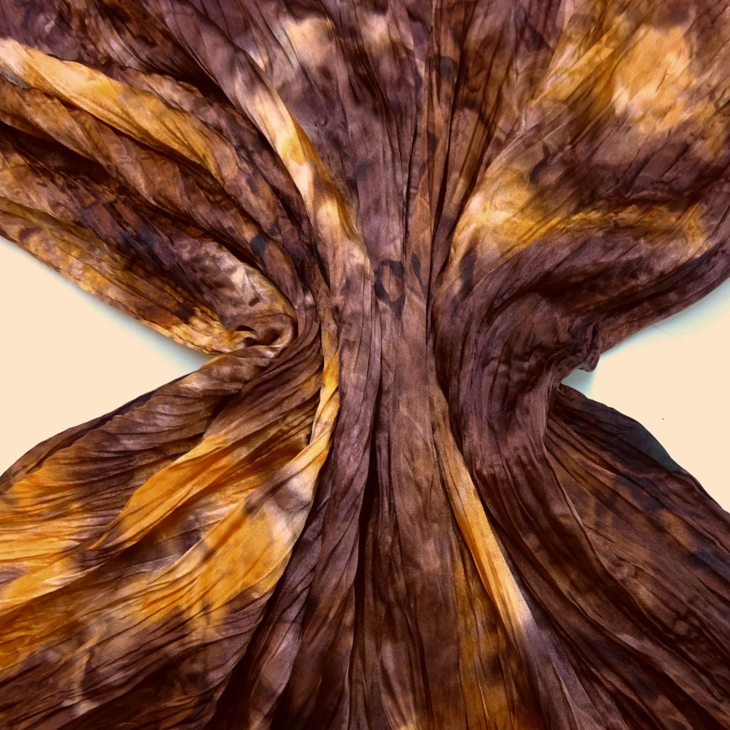 Satin Fabric Pleated Creased Shiny Mocha/Orange
