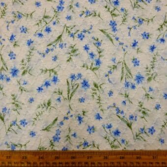 Jersey Fabric Embossed Alpine Vine Flowers Ivory Blue