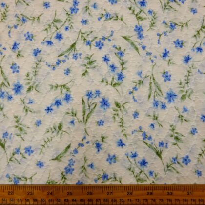 Jersey Fabric Embossed Alpine Vine Flowers Ivory Blue