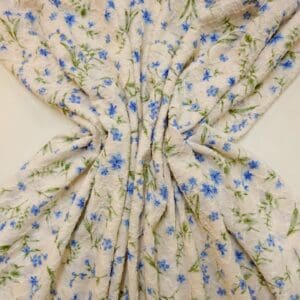 Jersey Fabric Embossed Alpine Vine Flowers Ivory Blue