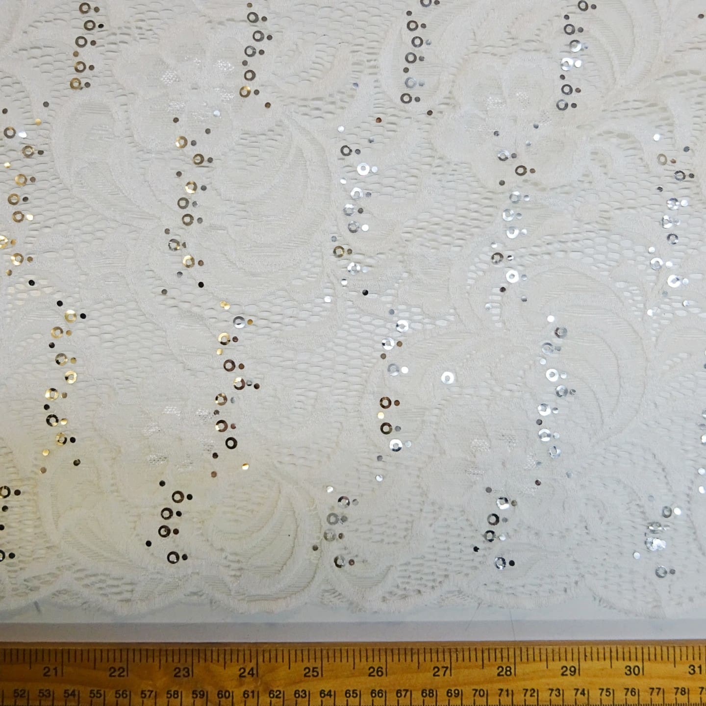 Lace Fabric Heavy With Sequins Tennessee Ivory