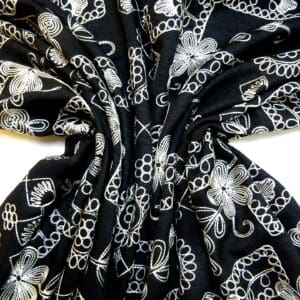 Linen Look Fabric Soft Flowing With Embroidery Black