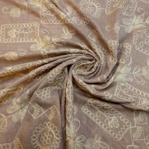 Linen Look Fabric Soft Flowing With Embroidery Mauve Beige