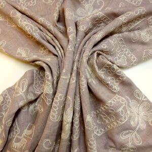 Linen Look Fabric Soft Flowing With Embroidery Mauve Beige