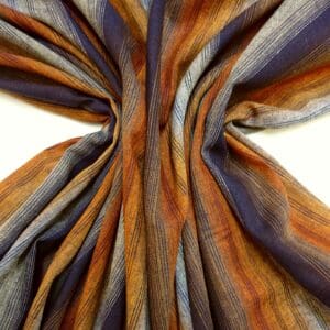 Linen With Bamboo Viscose Fabric Savoy Stripe Copper Beige Aubergine