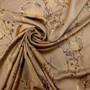Satin Fabric Japanese Whim With Gold Outline Taupe Black Nude