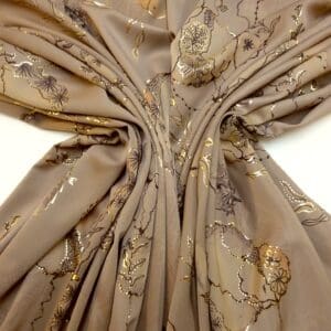 Satin Fabric Japanese Whim With Gold Outline Taupe Black Nude