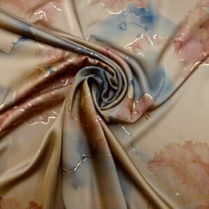 Satin Fabric Japanese Whim With Gold Outline Nude Pink Dusky Blue