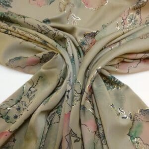 Satin Fabric Japanese Whim With Gold Outline Sage Pink