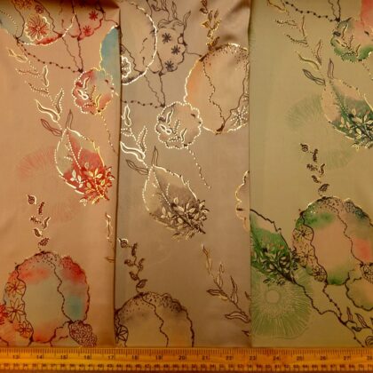 Satin Fabric Japanese Whim With Gold Outline