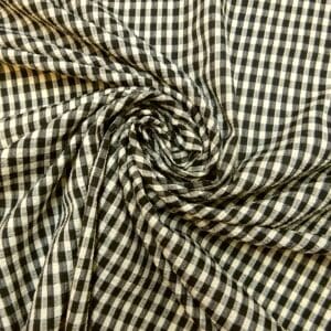 Seersucker Fabric Gingham 1cm Black Ivory