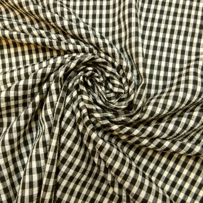 Seersucker Fabric Gingham 1cm Black Ivory