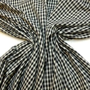 Seersucker Fabric Gingham 1cm Black Ivory