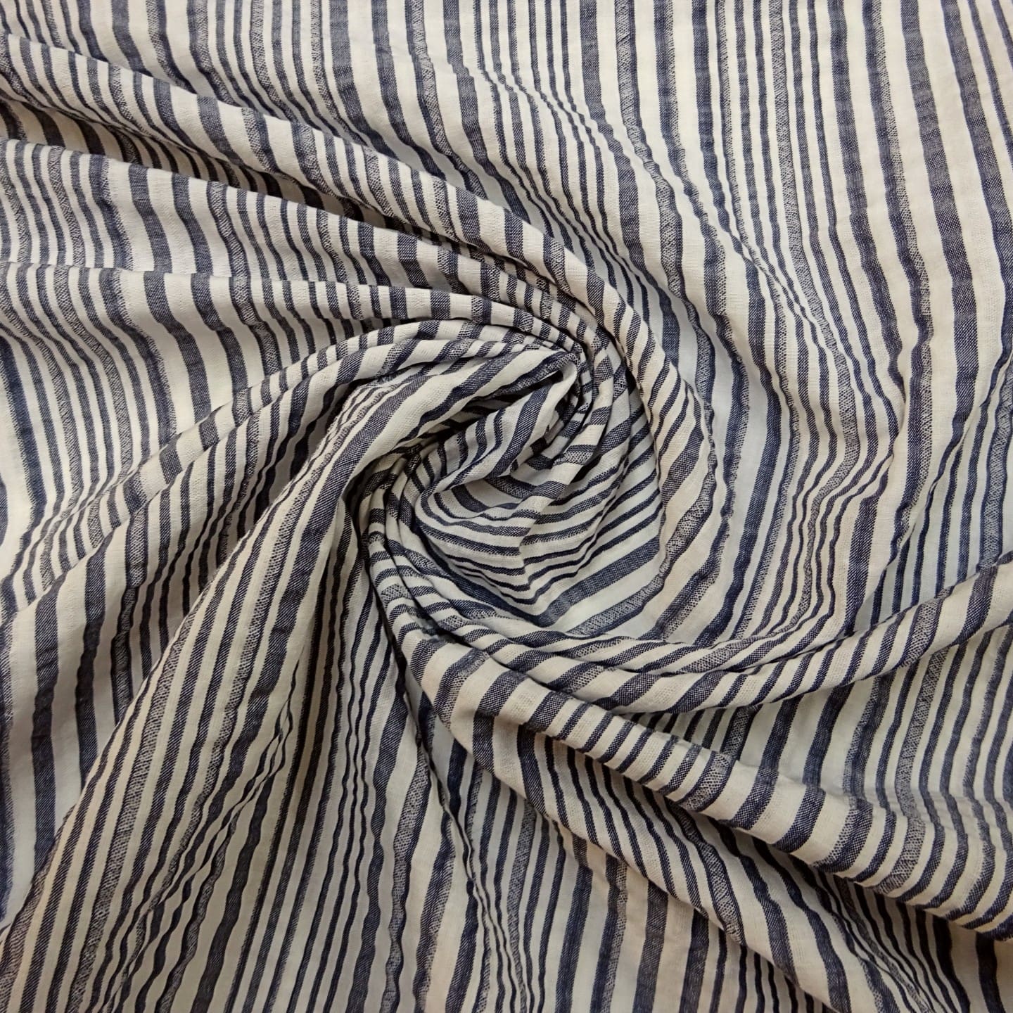 Seersucker Fabric Wiggly Stripe Air Force Grey