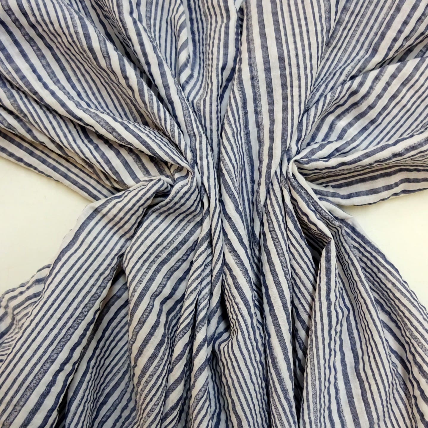 Seersucker Fabric Wiggly Stripe Air Force Grey