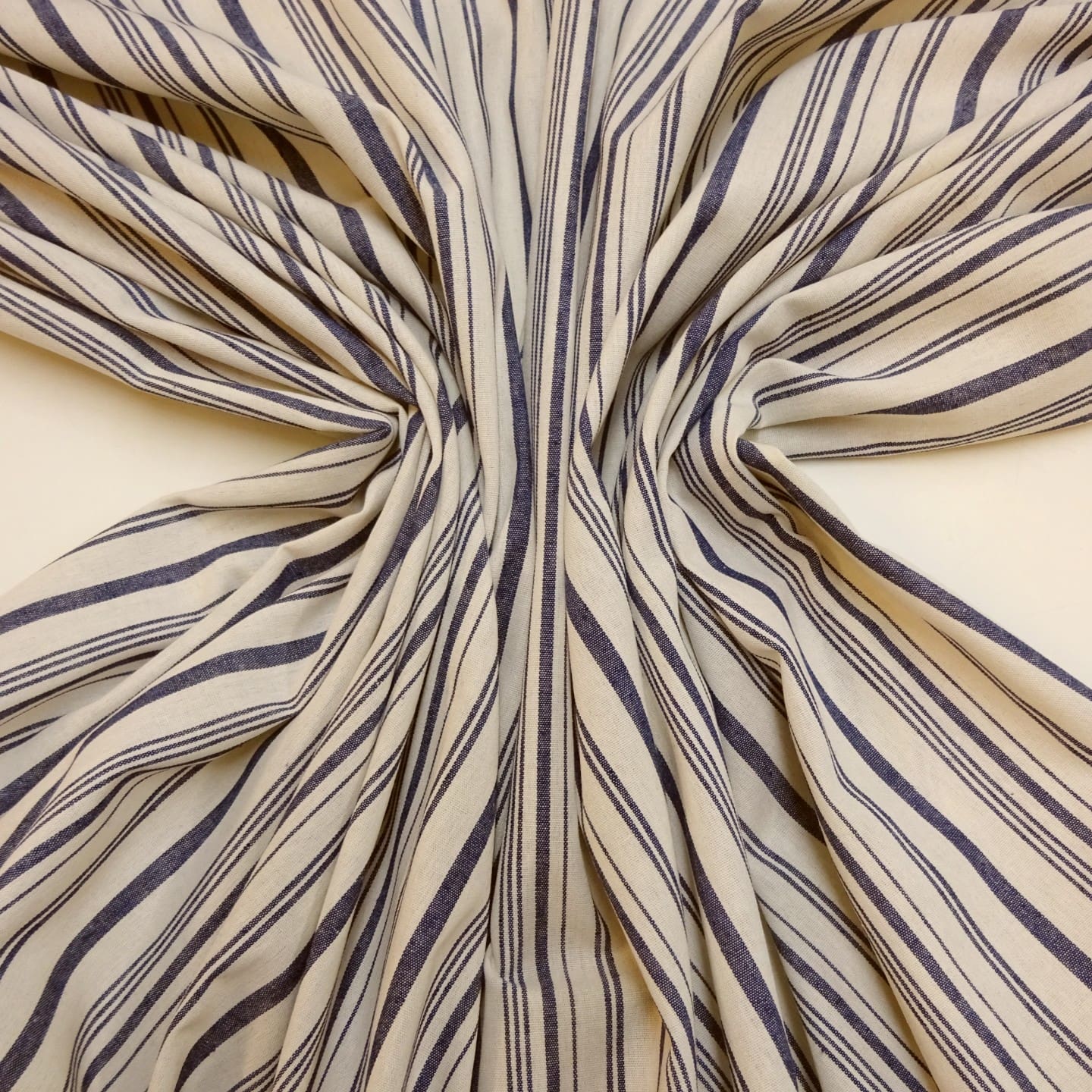 Faux Linen Fabric Dodgy Stripes Ivory/Denim