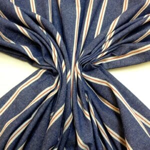 Polyester Cotton Fabric Linen Finish Denim Look Stripe