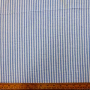 Faux Linen Fabric Oxford Stripes Ivory/Blue
