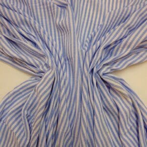 Faux Linen Fabric Oxford Stripes Ivory/Blue