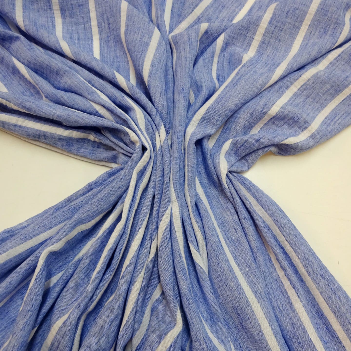 Polyester Cotton Fabric Linen Finish Chambray Stripe