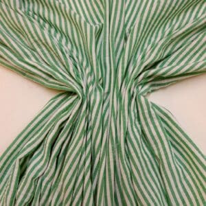 Faux Linen Fabric Oxford Stripes Ivory/Emerald