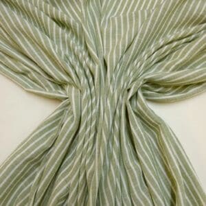 Faux Linen Fabric Oxford Stripes Ivory/Sage