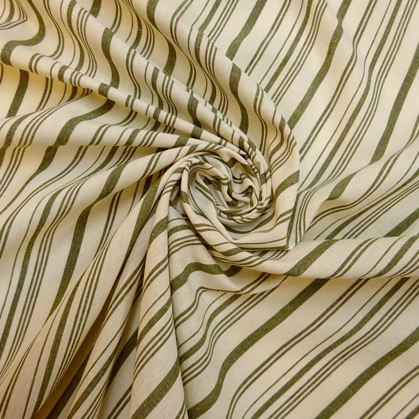 Faux Linen Fabric Dodgy Stripes Ivory/Sage