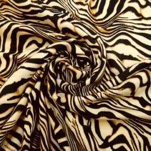 Viscose Fabric Animal Print Bamboo Caramel Zebras Black Cream