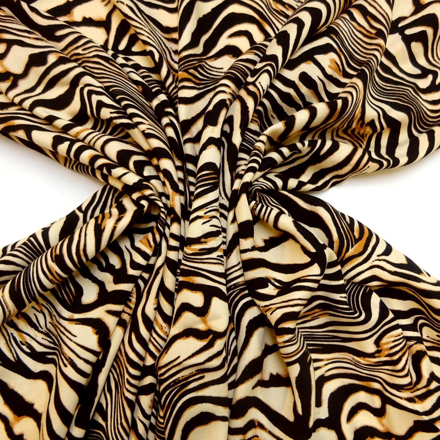 Viscose Fabric Animal Print Bamboo Caramel Zebras Black Cream