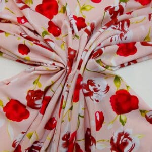 Viscose Fabric Floral Skipton Poppy Pink