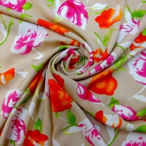 Viscose Fabric Floral Skipton Poppy Beige