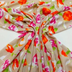 Viscose Fabric Floral Skipton Poppy Beige