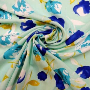 Viscose Fabric Floral Skipton Poppy Aqua